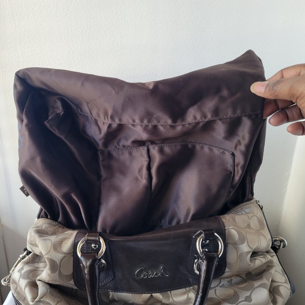 Coach Ashley Signature Sateen Brown/Khaki Satchel Handbag - Picture 4 of 16